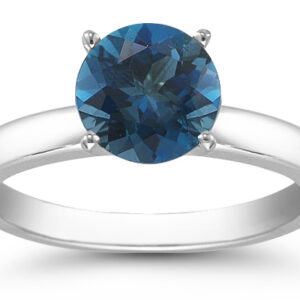 London Blue Topaz Gemstone Solitaire Ring in 14K White Gold