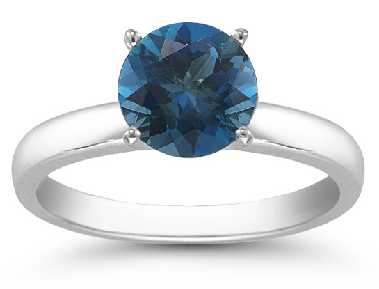 London Blue Topaz Gemstone Solitaire Ring in 14K White Gold