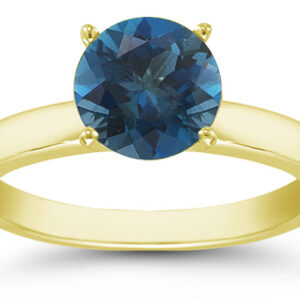 London Blue Topaz Gemstone Solitaire Ring in 14K Yellow Gold