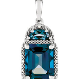 London Blue Topaz Half-Moon Diamond Pendant