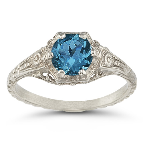 London Blue Topaz Vintage Floral Ring