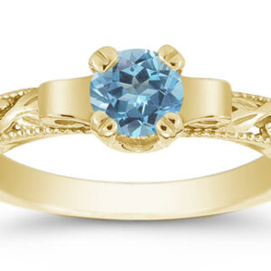 Lotus Flower Blue Topaz Ring in 14K Yellow Gold