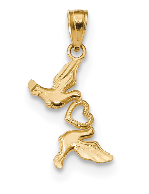 Love Birds Pendant with Heart in 14K Gold