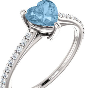 Loving Heart Sky-Blue Topaz and 1/5 Carat Diamond Ring in White Gold