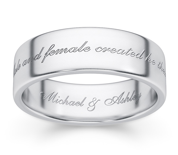 "Male and Female Created He Them" Silver Wedding Band Ring
