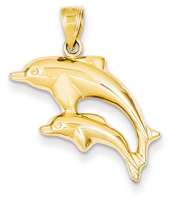 Mamma Dolphin with Baby Dolphin Pendant, 14K Gold