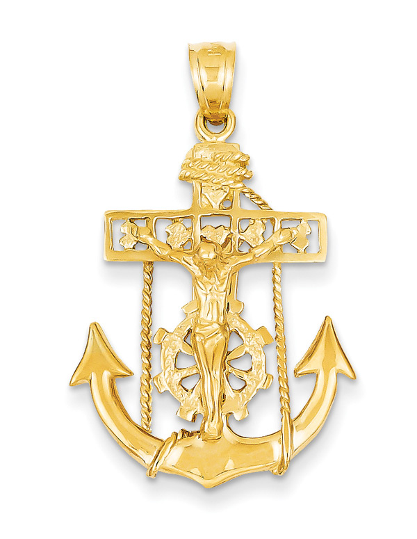 Mariner Anchor Cross Pendant in 14K Gold