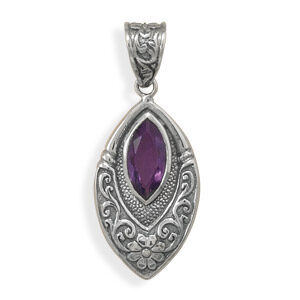 Marquise Amethyst Pendant in Sterling Silver