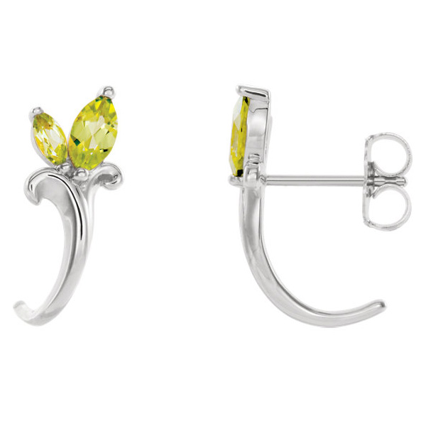 Marquise Peridot Floral-Inspired Earrings, 14K White Gold