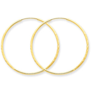 Medium-Sized 1 3/16" Diamond-Cut Endless Hoop Earrings, 14K Gold