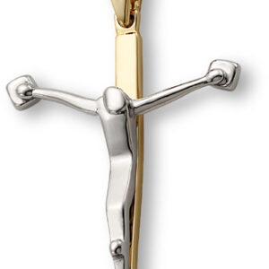 Modern Crucifix Pendant, 14K Two-Tone Gold