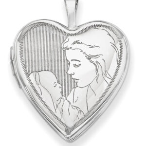 Mom and Her Baby Heart Locket Necklace in 14K White Gold