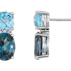 Multi Colored Blue Topaz Gemstone Earrings in 14K White Gold