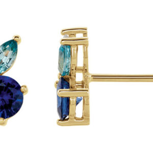 Multi-Colored Gemstone Stud Earrings, 14K Gold