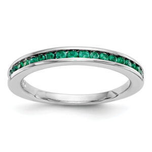 Natural Emerald Band in 14K White Gold