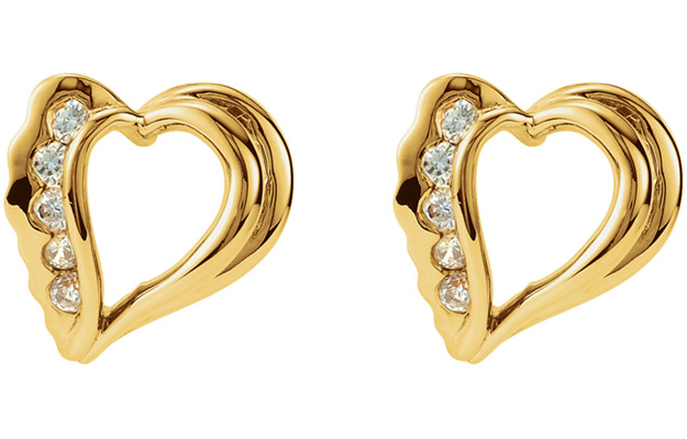 Natural Heart Diamond Earrings, 14K Gold