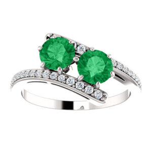 "Only Us" 2-Stone Emerald and Diamond Ring in 14K White Gold
