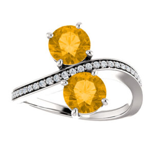 "Only Us" Citrine and Diamond Two Stone Ring in 14K White Gold