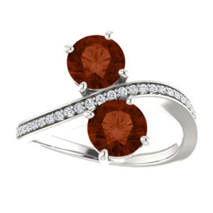 "Only Us" Garnet and CZ Two Stone Ring in Sterling Silver