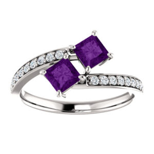 "Only Us" Princess Cut Two Stone Amethyst Ring in Sterling Silver