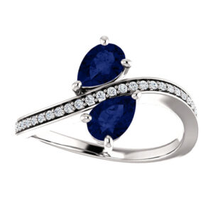 "Only Us" Sapphire and Diamond Two Stone Ring in 14K White Gold
