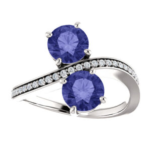 "Only Us" Tanzanite and CZ Two Stone Ring in Sterling Silver