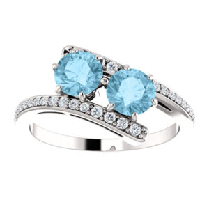 "Only Us" Two Stone Aquamarine Ring in 14K White Gold