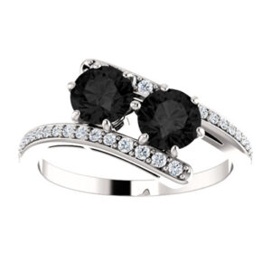 "Only Us" Two Stone Black Diamond Engagement Ring in 14K White Gold
