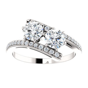 "Only Us" Two Stone Diamond Engagement Ring in 14K White Gold