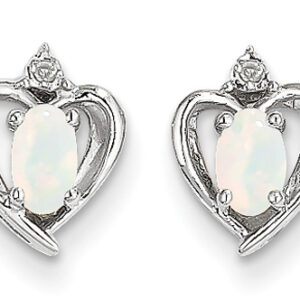 Opal Heart Earrings, 14K White Gold