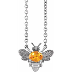 Orange Garnet Bee Necklace in 14K White Gold