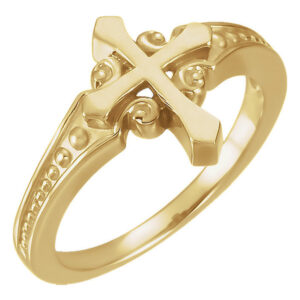 Ornate Beveled Cross Ring for Women in 14K Gold