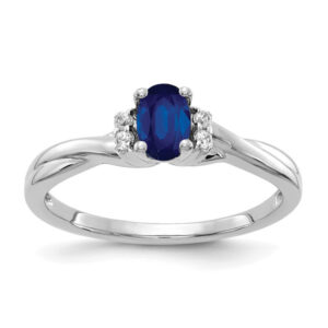 Oval Blue Sapphire & Dual Diamond Ring in 14K White Gold