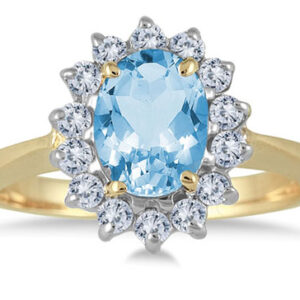 Oval Blue Topaz Diamond Ring, 14K Yellow Gold