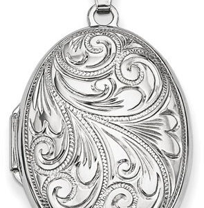 Oval Paisley Scroll Work Locket Pendant Necklace in Sterling Silver