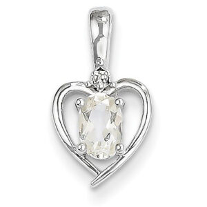 Oval White Topaz and Diamond Heart Pendant, 14K White Gold