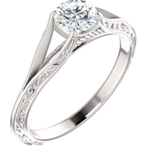 Paisley 4-Prong Scroll Solitaire Ring in 14K White Gold