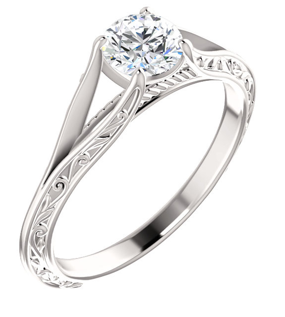 Paisley 4-Prong Scroll Solitaire Ring in 14K White Gold
