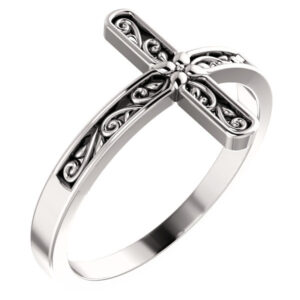 Paisley-Cut Cross Ring for Women in 14K White Gold