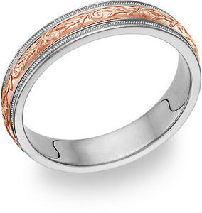 Paisley Design Wedding Band in 18K White and Rose Gold