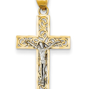 Paisley Filigree 14K Two-Tone Gold Crucifix Pendant for Women