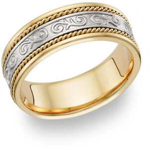 Paisley Wedding Band Ring - 14K Two-Tone Gold