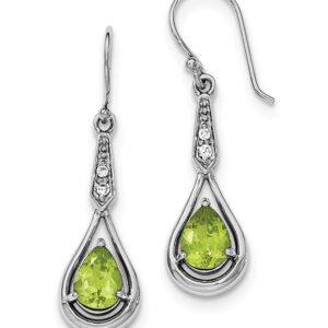 Pear-Cut Peridot and CZ Accent Drop-Earrings in Sterling Silver