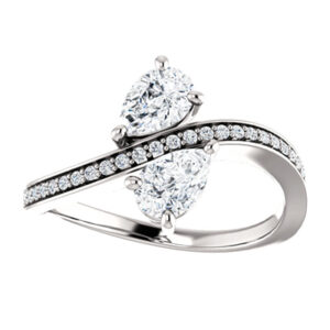 Pear Shaped Diamond "Only Us" 2 Stone Engagement Ring in 14K White Gold