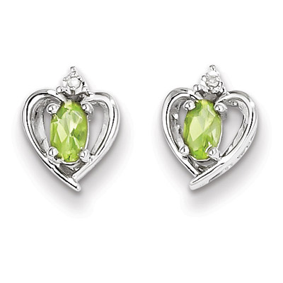 Peridot Heart Stud Earrings in Sterling Silver