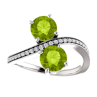 Peridot and CZ "Only Us" Two Stone Ring in Sterling Silver
