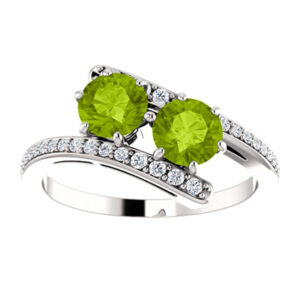 Peridot and Diamond "Only Us" Two Stone Ring in 14K White Gold