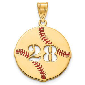 Personalized 14K Gold Baseball Necklace Pendant with Number