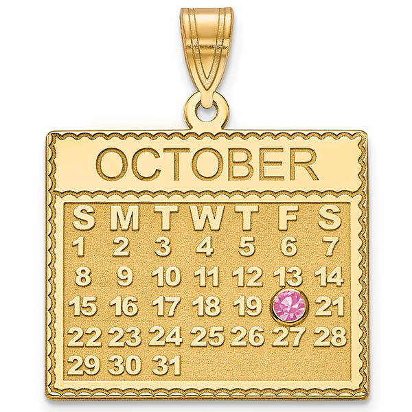 Personalized 14K Gold Calendar Pendant with Birthstone