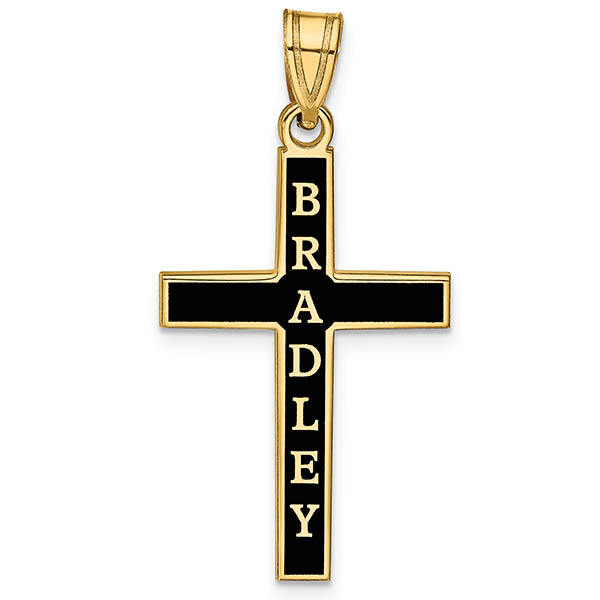 Personalized Antiqued Name Cross Pendant in 14K Gold